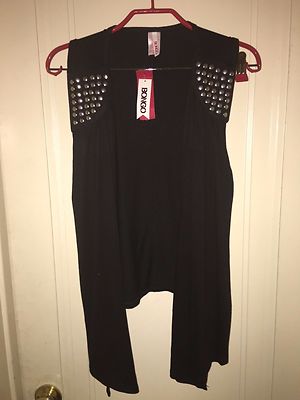 Bongo  Open Embellished  Vest  Black w/ Silver Studs Juniors Medium