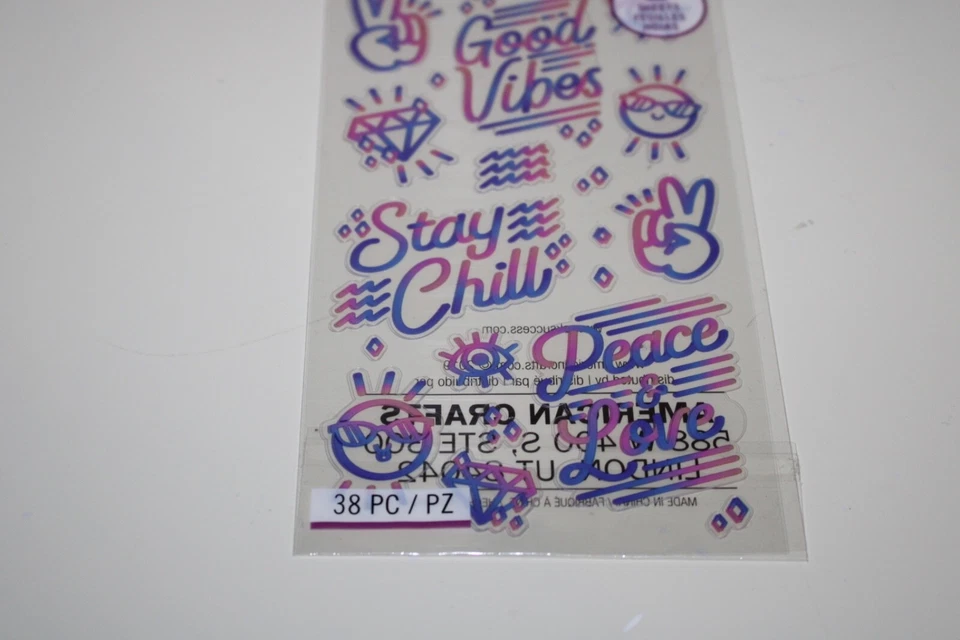 Sticko Autocollant STI Good Vibe FS Rosa/Púrpura 38 piezas Paz/Amor Mantente Chill Artesanía Foto 3 de 4
