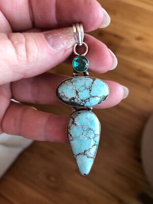Blue Turquoise Totem Pendant Crystal Accent 2.75'' Artisan Made