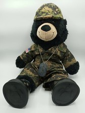 Build A Bear Black Teddy Bear Plush w/Army Military Outfit Helmet ID Tag Boots