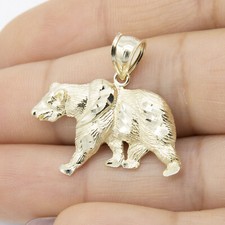 1" Diamond Cut Bear Pendant Real 10K Solid Yellow Gold