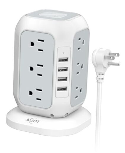 Power Strip Tower with USB Ports- Surge Protector with 12 AC Outlet and 4 White