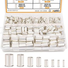 305 PCS Wire Ferrules Kits Silver Plated Copper Crimp Terminal AWG 1/0-12