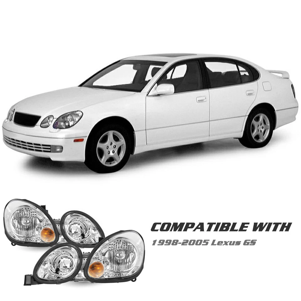 Pares de faros halógenos cromados para proyector Lexus GS300 GS400 GS430 1998-2005 Foto 3 de 4