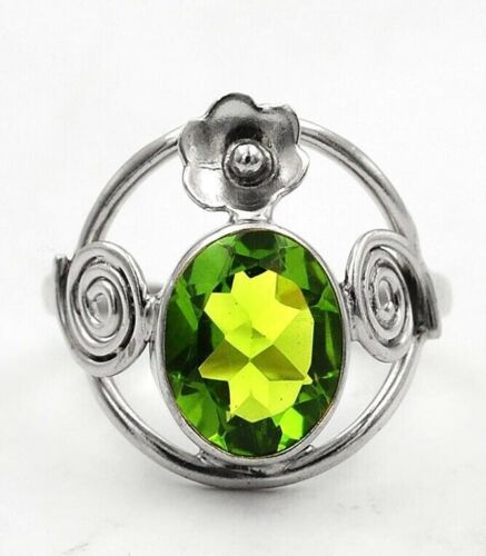 Natural 2CT Peridot 925 Solid Genuine Sterling Silver Ring Sz 6 @4-6