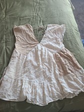 AMERICAN EAGLE Patchwork Dress With Tie, Size LARGE, Orange And Cream