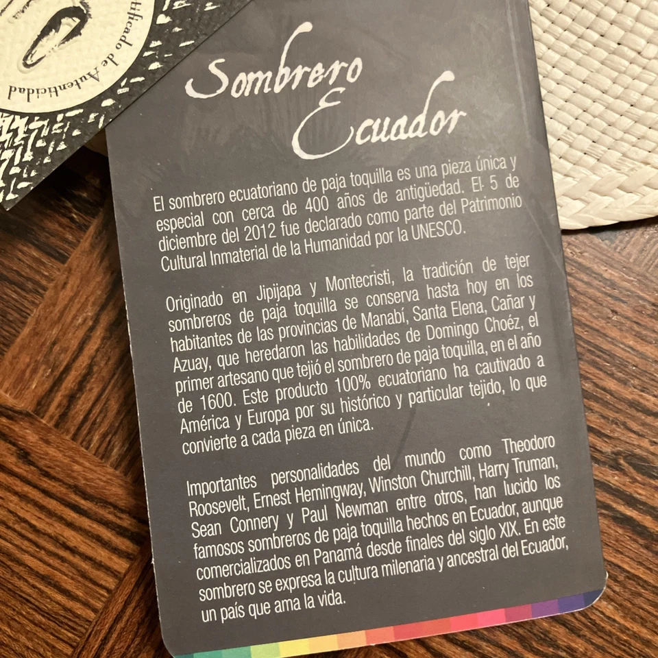 Auténtico Sombrero de Panamá Ecuatoriano Tejido a Mano Toquilla Paja Tropical Fedora NUEVO Foto 4 de 4