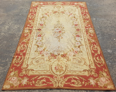 Vintage Französischer Blumen Nadelspitze Handarbeit Mehrfarbig Teppich Wollteppich 240x145 cm