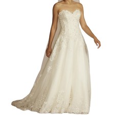JEWEL Beaded Lace And Tulle Ball Gown Wedding Dress Ivory Petite Womens Size 4P