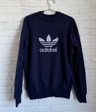 Vintage 80s Adidas Trefoil Sweatshirt Navy Big Logo Raglan Size 6 M