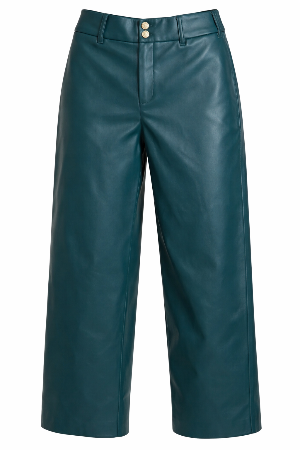 CHICOS Fly Front Faux Leather Wide-Leg Cropped Pants - Green - Size 1 (US 8)