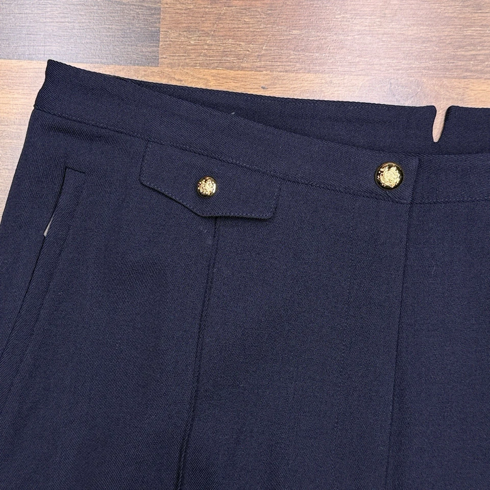 Lauren Ralph Lauren Dress Pants Womens 14 Navy Blue Gold Button Wool Stretch  - Image 4 of 4