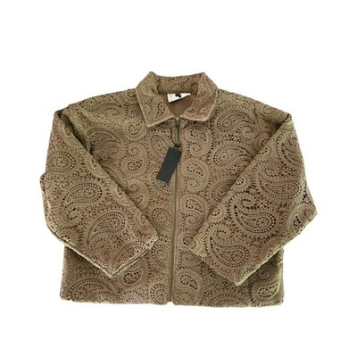 SAALT STUDIO Paisley Crochet Full Zip Jacket Brown Canvas Lined Size S Boxy NEW