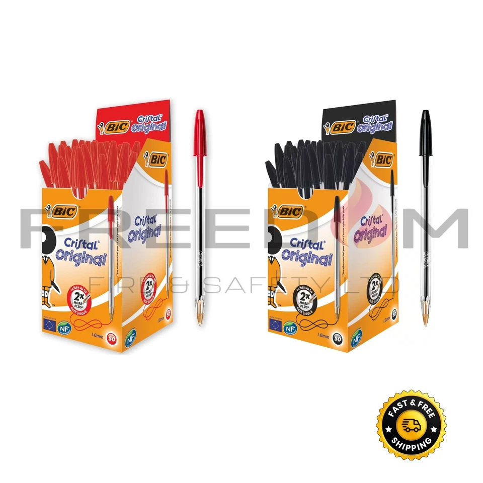 Bic Pens Cristal Biro Medium Ball Point Pen 1.0mm, Black Blue Red, 1 5 10 25 500 - Image 4 of 4