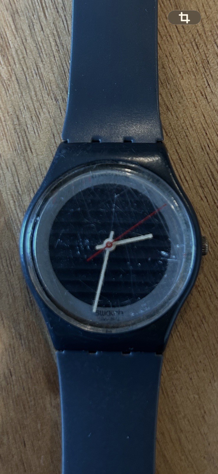 Mens ESTATE Striped SALE. Round. 33mm Black WORKS. Swatch 80s Vintage Watch Dial - vintagewatches.pk