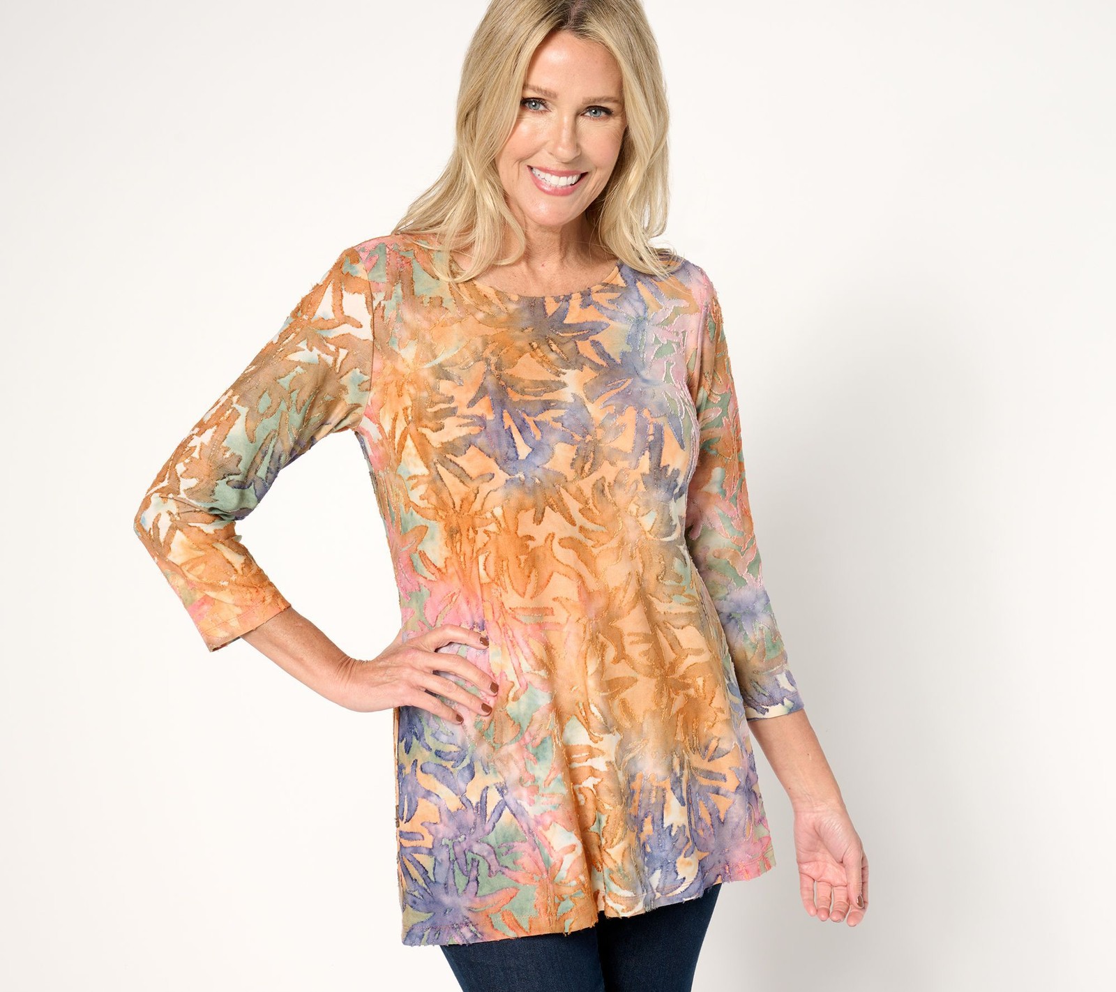 Susan Graver Women's Top Petite PXS Weekend Tie Dye Multi-colored A677177