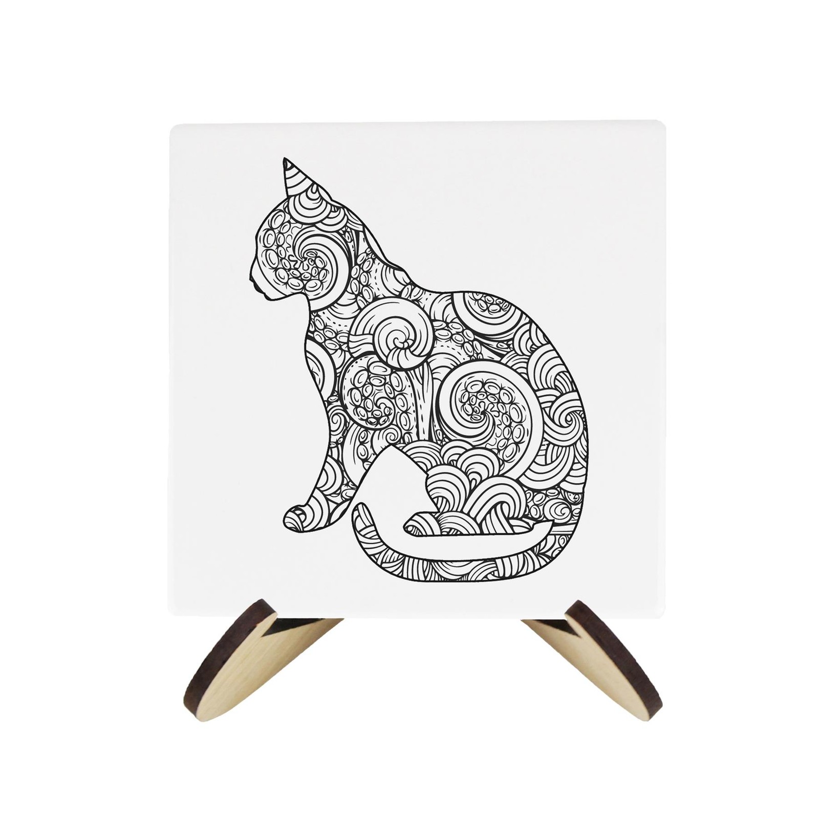 Mandala Cats Ceramic Coaster Gift Set for Cat Lovers - Set of Four With Stand