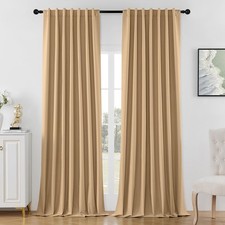 Joydeco Beige Blackout Curtains 90 Inches Long - Linen Blackout Curtain 2 Pan...