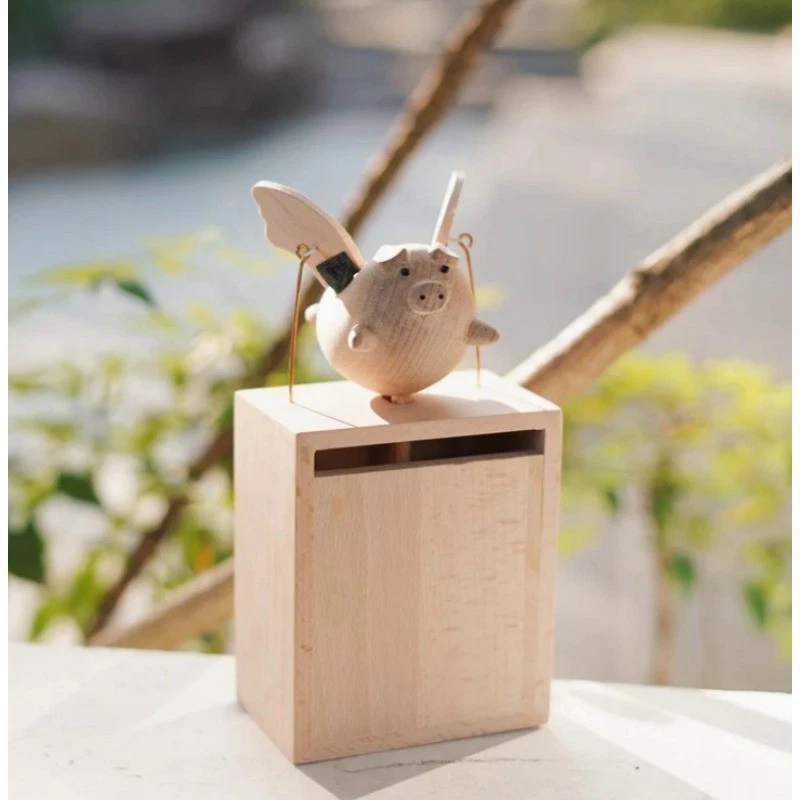 Деревянное украшение летающая свинья, электрическая статуя свиньи, рукоделие деревенский для домашнего декора - Изображение 2 из 4