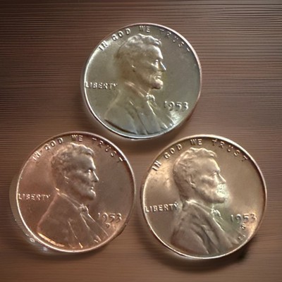 1953 P D S LINCOLN WHEAT CENT PENNY 1C RED GEM BU SET (3 COINS) #2456