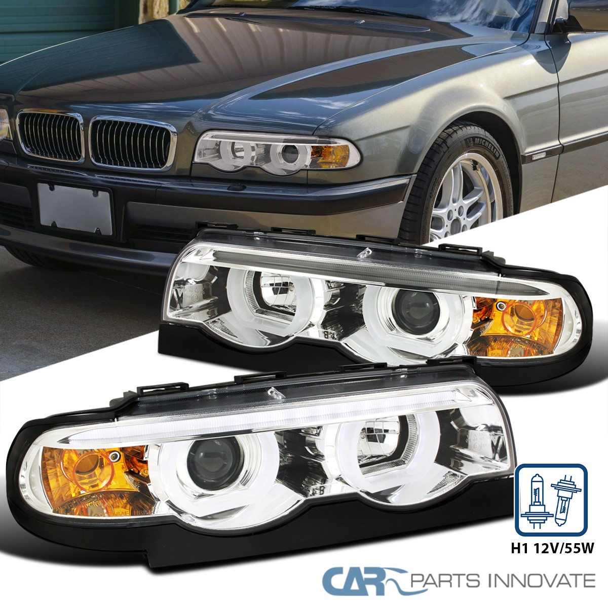 e38  7シリーズ　ヘッドライト Fits 1995-2001 BMW E38 7-Series 740i 740iL 750iL Iced Halo