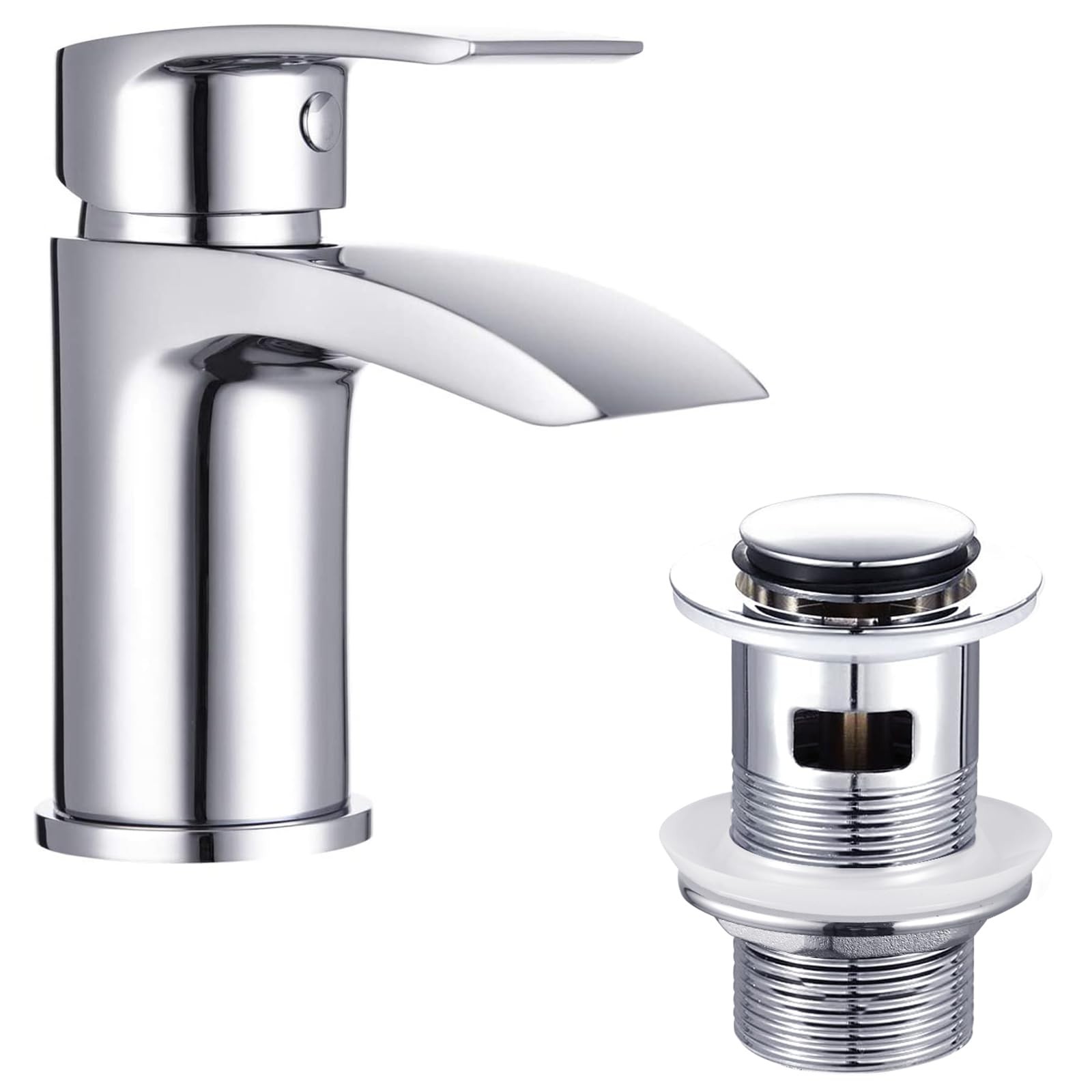 Modern Round Chrome Waterfall Basin Sink Mixer Faucet Tap with PopUp Waste