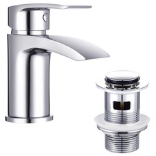 Modern Round Chrome Waterfall Basin Sink Mixer Faucet Tap with PopUp Waste