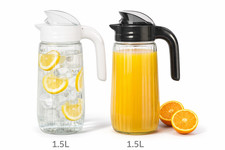 Glaskaraffe 1,5 L mit Deckel&Griff Schwarz/Wei&szlig; Wasserkanne Saftkanne Glas