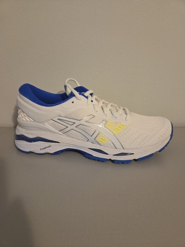 ASICS Womens Gel Kayano 24 White Blue Yellow Run Walk Ltwt Comfort Sz 7.5 NEW