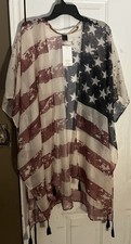 American Flag Kimono Cardigan One Size Open Face NWT Women holiday summer