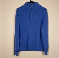 Lands  End Men's Wool Cashmere Blue Quarter Zip Sweater Sz M