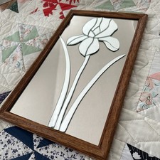De Colección Espejo Floral Marco de Madera Mosaico Corte Capas Iris Flor Roble Marco 19.5x12
