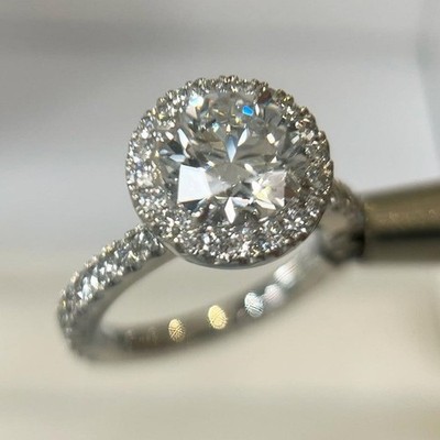 3.29CTW Round Cut Moissanite Halo Style Engagement Ring In 14K White Gold Plated