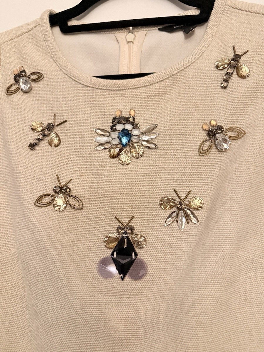 Banana Republic Bee Jeweled Sleeveless Top Wilderkind Bug Women's Size XS Beige View 5