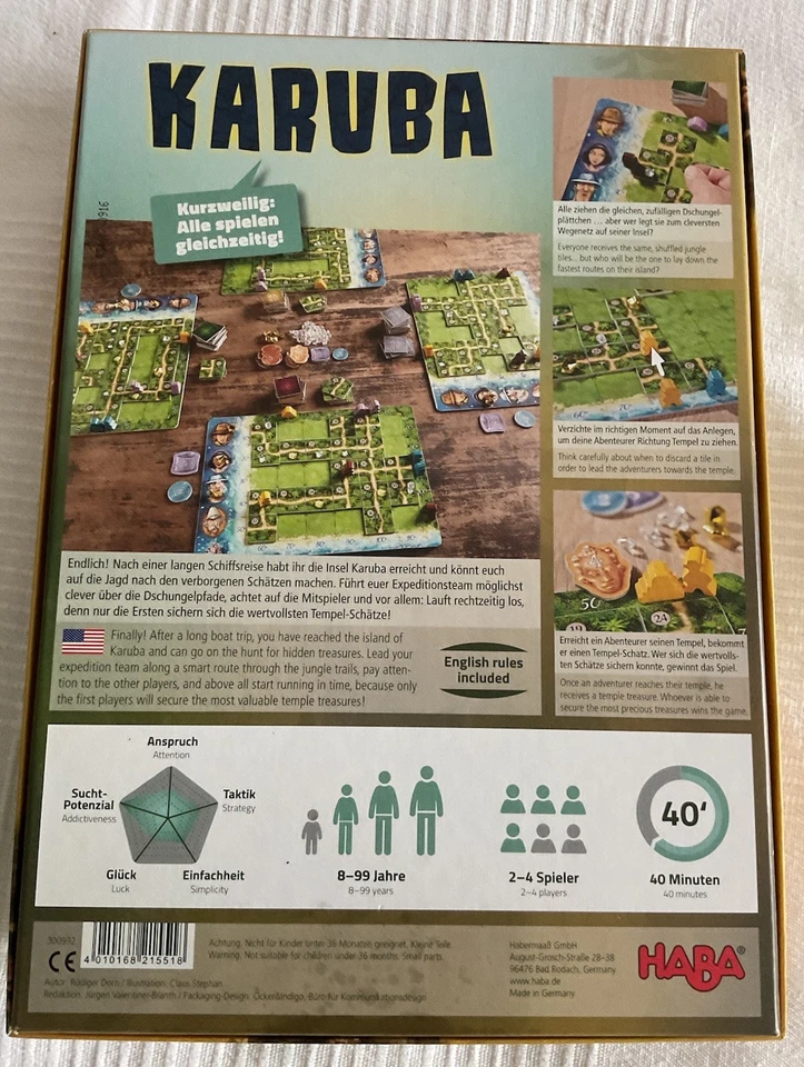 1a, HABA, Karuba,Brettspiel, nom.Spiel des Jahres 2016, neuw. 8-99, 2-4 Spieler - Bild 3 von 3