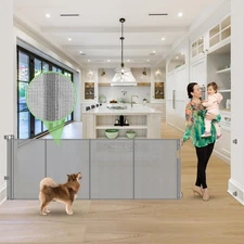 Reinforced 120" Extra Wide Retractable Baby Gate with Support Rods – Prevent ...