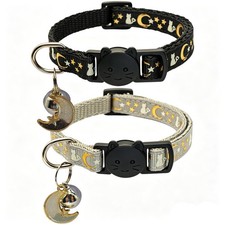 2 Pack Breakaway Cat Collars, Glow in Dark with Bell Moon Star Pendant, Saf...