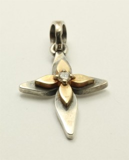 James Avery Sterling Silver 14k Gold Light of Christ Diamond Cross Charm/Pendant