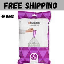 Brabantia Perfectfit Bin Liners (Size C/10-12 Litre) 40 Bags White - Code C