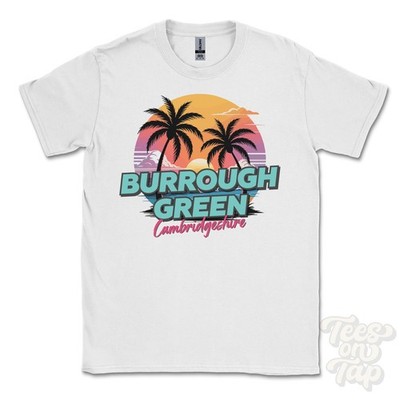 BURROUGH GRÜNES CAMBRIDGESHIRE T-SHIRT - Retro Miami Style lustig UK Sommer Parodie