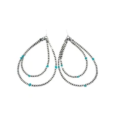 Earrings, Machine Made Silver Pearl, Kingman Turquoise, 4"