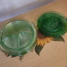 7 Uranium Glass Plates Depression Glass