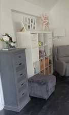 Dunelm Grey Tallboy 5 story Chest Of Drawers Wicker Front Silver Handle