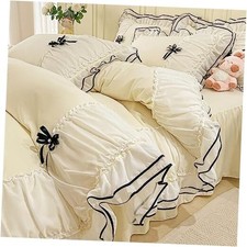 Kid's Duvet Cover Size, Ruffle Beddding Set with Bowtie, 2 Twin Cream Yellow