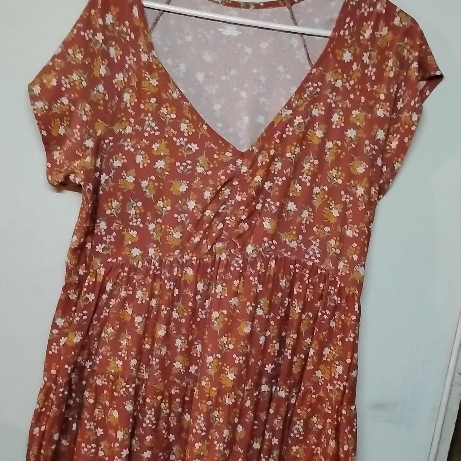 Women's Rust/Multicolor Floral V-Neck Short Sleeve Dress Regular XXL (19)