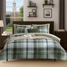 Plaid Queen Comforter Sets Olive Green, Farmhouse Bedding Set Bed in a Bag 7 ...
