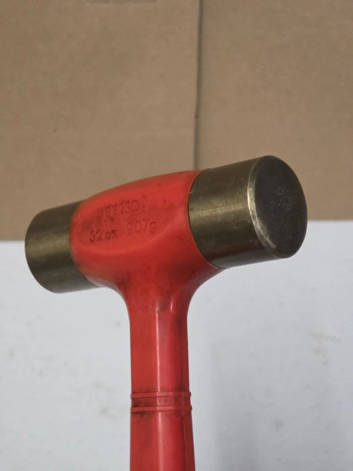复古 SNAP-ON BE232 黄铜死锤手柄 32 盎司红色美国 — 第 3/4 张图片