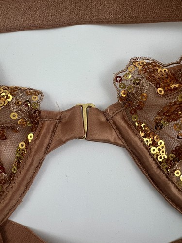 Victoria's Secret Gold Sequin Lace Teddy V String Bodysuit Gold Brown XXL NWT - Picture 9 of 13