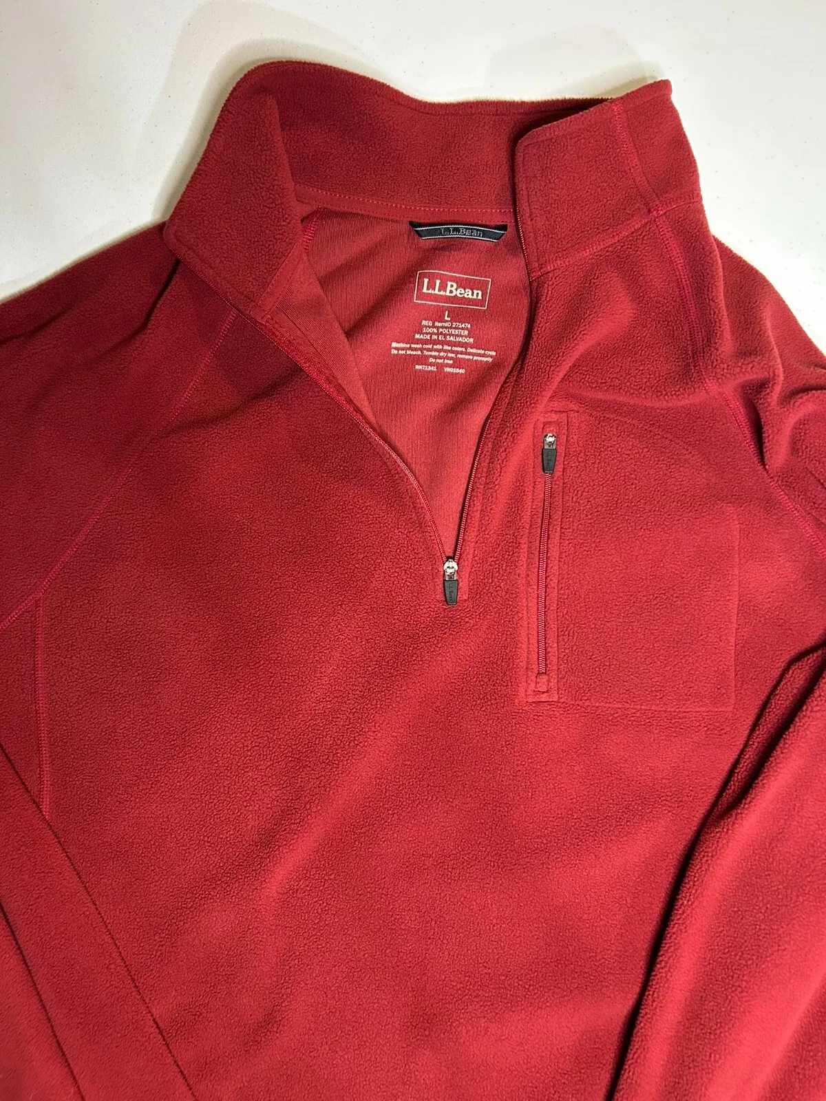 L.L. Bean Men’s Large Red 1/4 Zip Fleece Pullover – Front Pocket – Outdoor