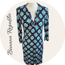 Banana Republic Dress Size XS Black and Teal V-Neck Stunning Career Extra Small